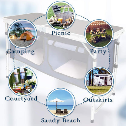 Black Metal Folding Camping Table with Storage
