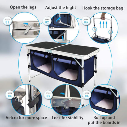Black Metal Folding Camping Table with Storage