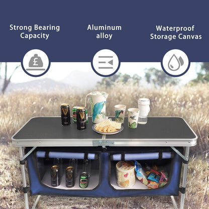 Black Metal Folding Camping Table with Storage