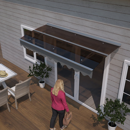79" x 34" Window Awnings Door Entrance Canopy, Aluminum Alloy Bracket, 0.137 Inch Thick Crystal Solid Polycarbonate Sheet with Valance for Wooden Wall House (DA7934W Series Brown Roof)