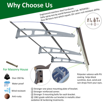 79" Silver+Clear Polycarbonate Awning Canopy - Heavy Duty Outdoor Shade