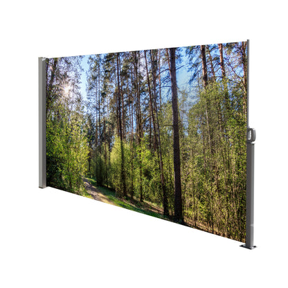 71"x138" Retractable Side Awning Screen, Semi-transparent with UV printing,UPF50+,Ideal for blocking sunshine and wind, Creating private space for garden,balcony and swimming pool.