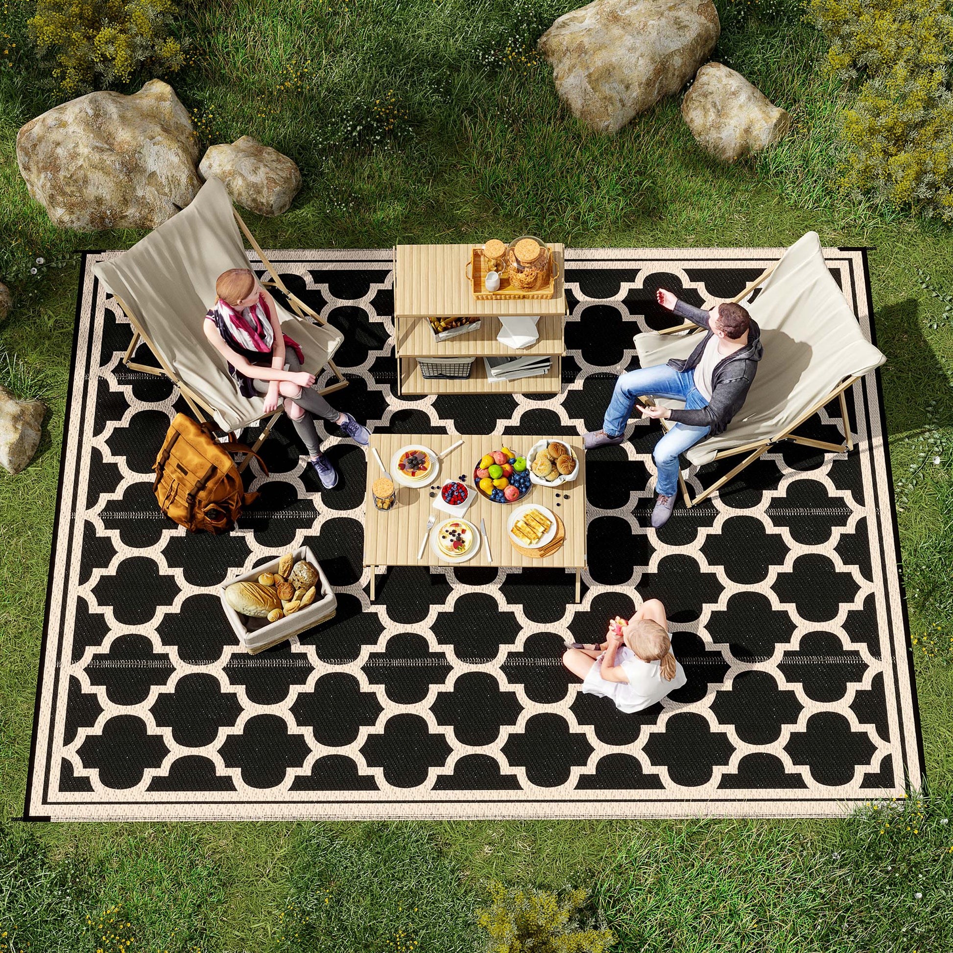9' x 12' Black Outdoor Patio Rug - Waterproof Camping Carpet