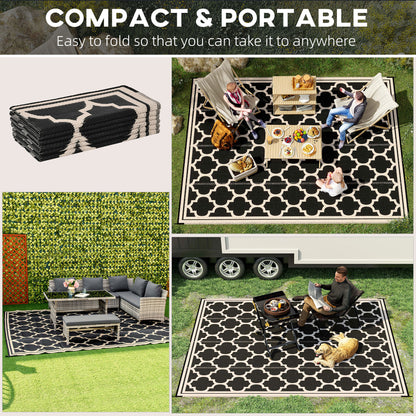9' x 12' Black Outdoor Patio Rug - Waterproof Camping Carpet