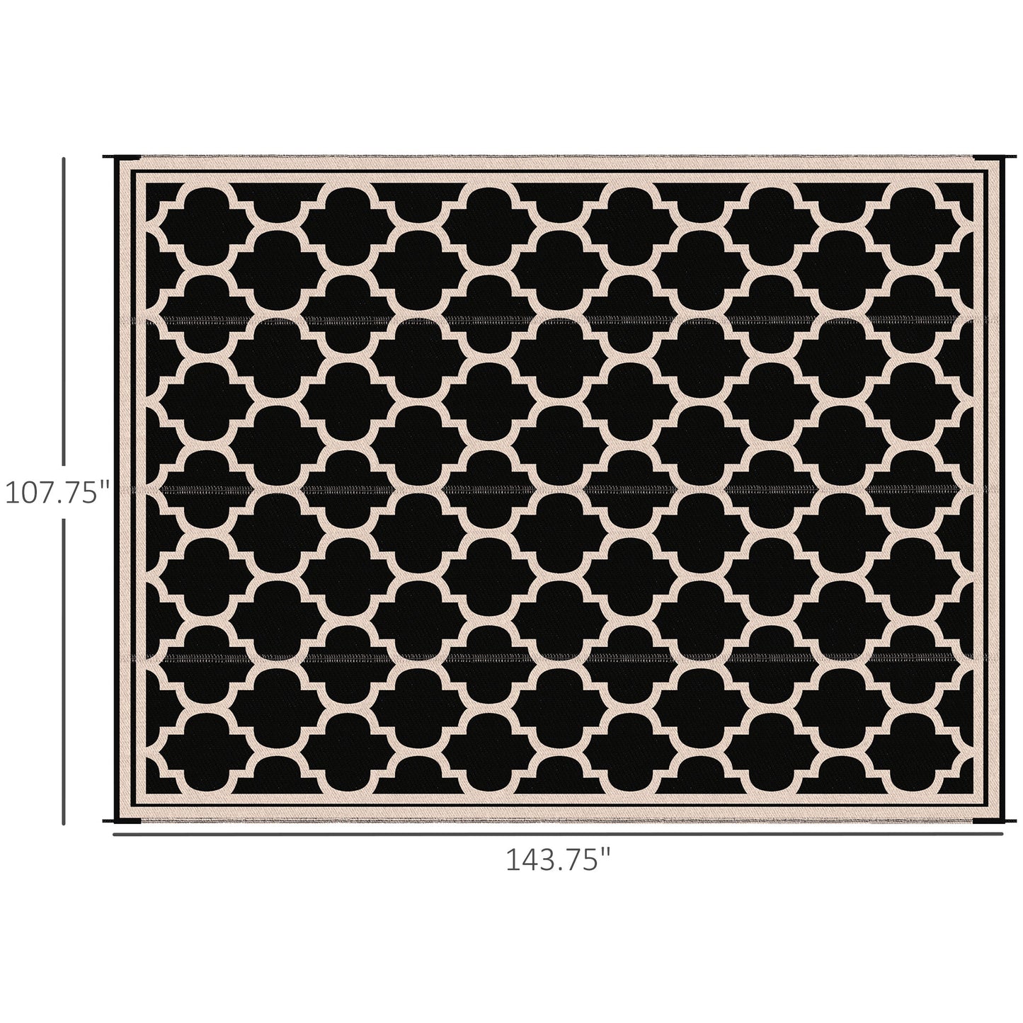 9' x 12' Black Outdoor Patio Rug - Waterproof Camping Carpet