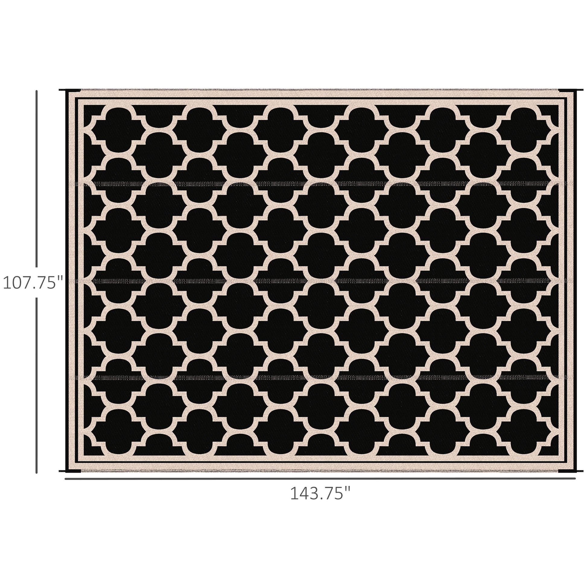 9' x 12' Black Outdoor Patio Rug - Waterproof Camping Carpet
