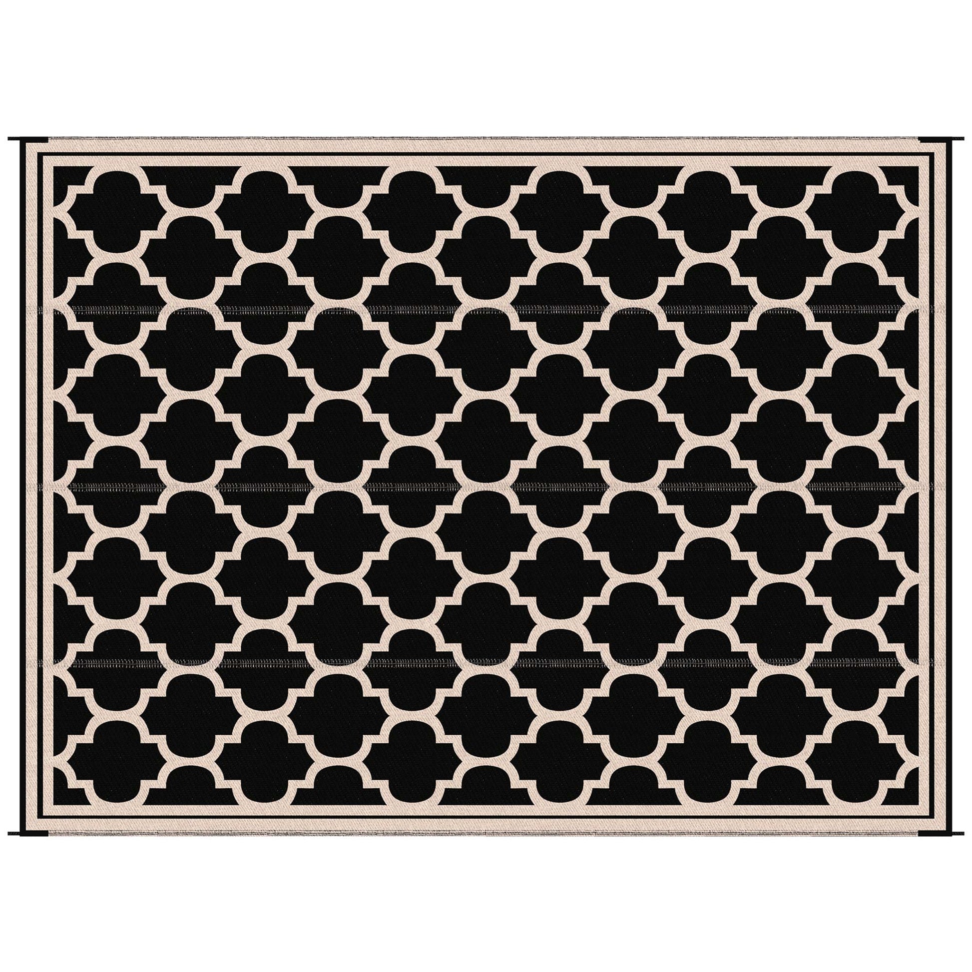 Outsunny Reversible Outdoor Rug Carpet, 9' x 18' Waterproof Plastic Straw Rug, Portable RV Camping Rugs with Carry Bag, Large Floor Mat for Backyard, Deck, Picnic, Beach, Black & Beige