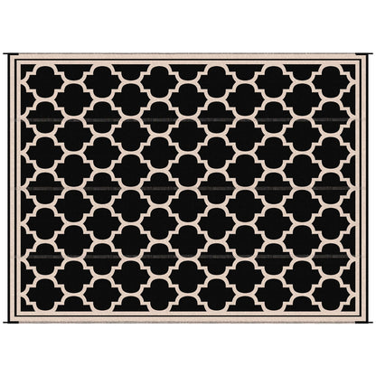 Outsunny Reversible Outdoor Rug Carpet, 9' x 18' Waterproof Plastic Straw Rug, Portable RV Camping Rugs with Carry Bag, Large Floor Mat for Backyard, Deck, Picnic, Beach, Black & Beige