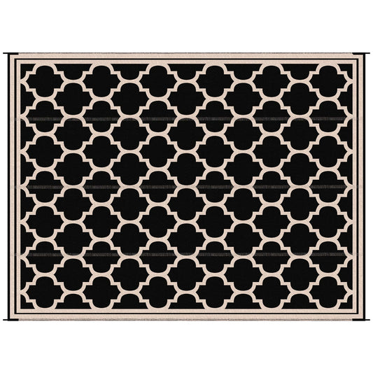Outsunny Reversible Outdoor Rug Carpet, 9' x 18' Waterproof Plastic Straw Rug, Portable RV Camping Rugs with Carry Bag, Large Floor Mat for Backyard, Deck, Picnic, Beach, Black & Beige
