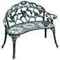 Outsunny Outdoor Bench, Cast Aluminum Outdoor Furniture, Metal Bench with Floral Rose Accent & Antique Finish, Green