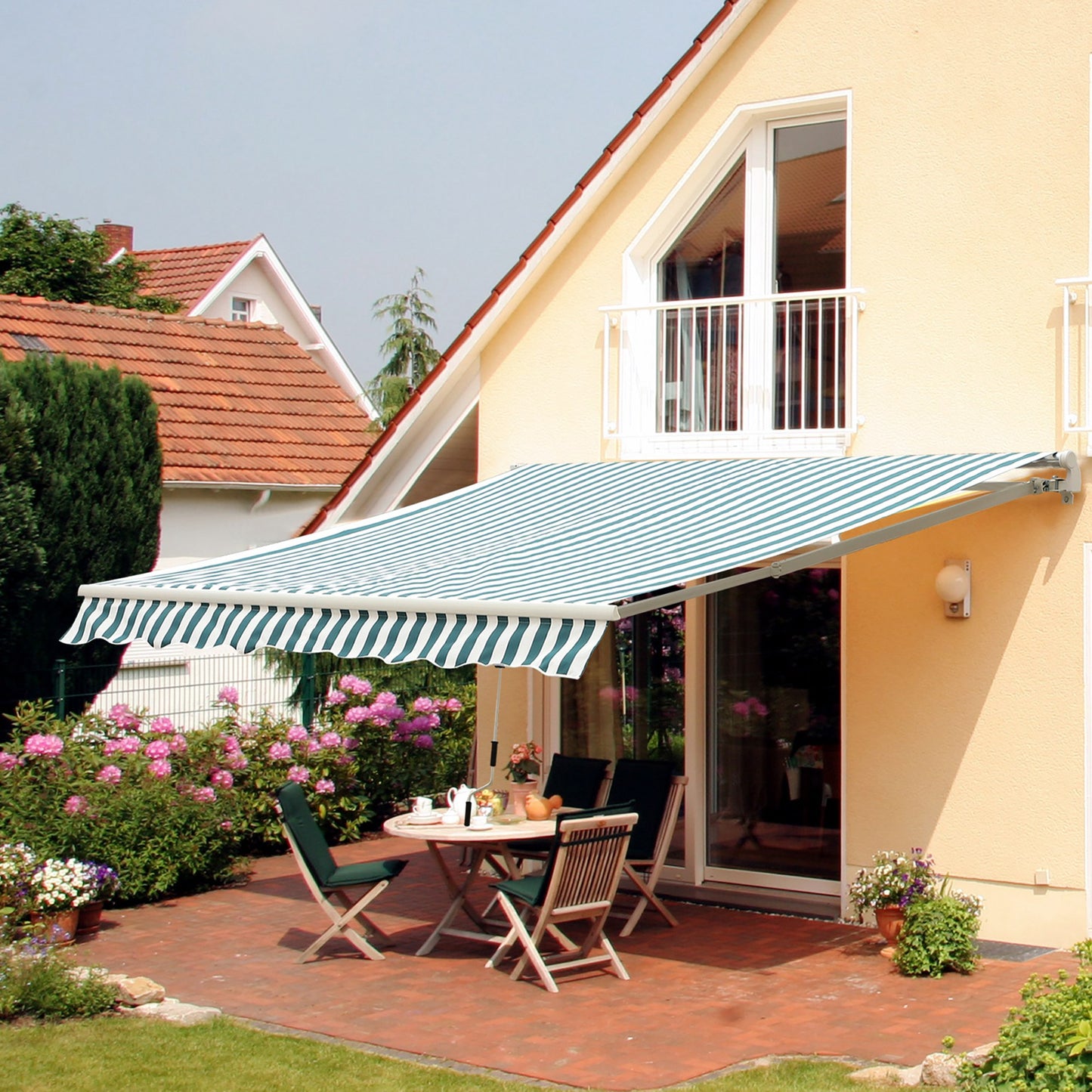 12' x 10' Retractable Awning - Green Aluminum Shade