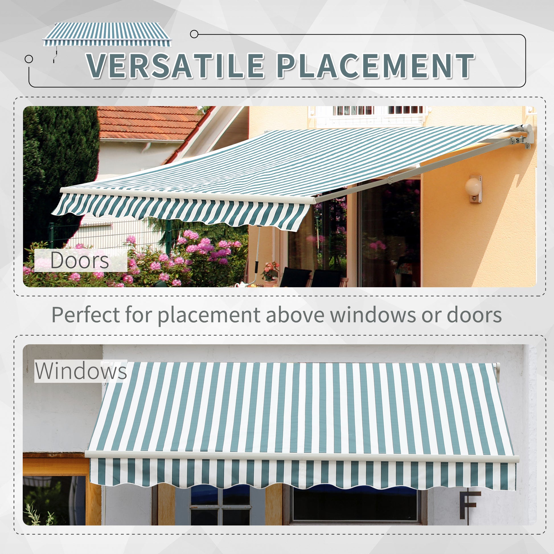 12' x 10' Retractable Awning - Green Aluminum Shade