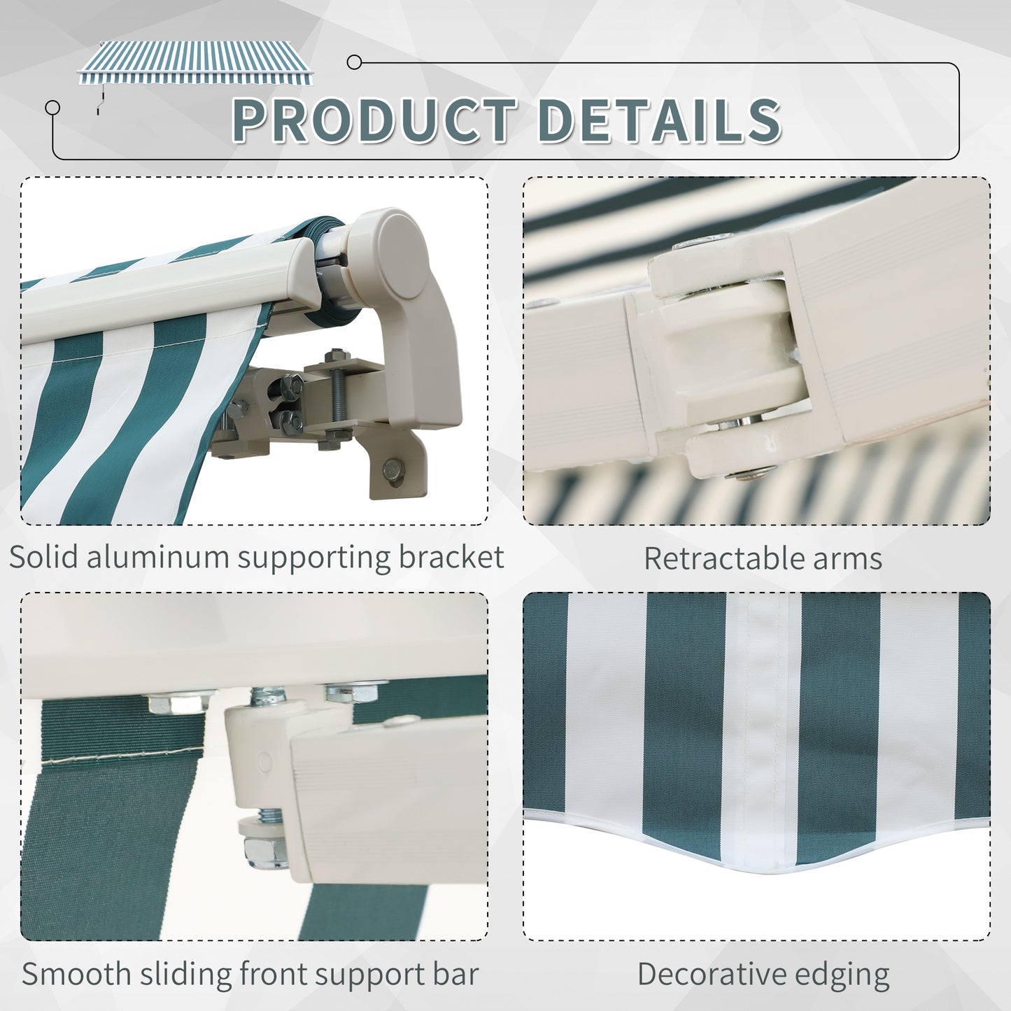 12' x 10' Retractable Awning - Green Aluminum Shade