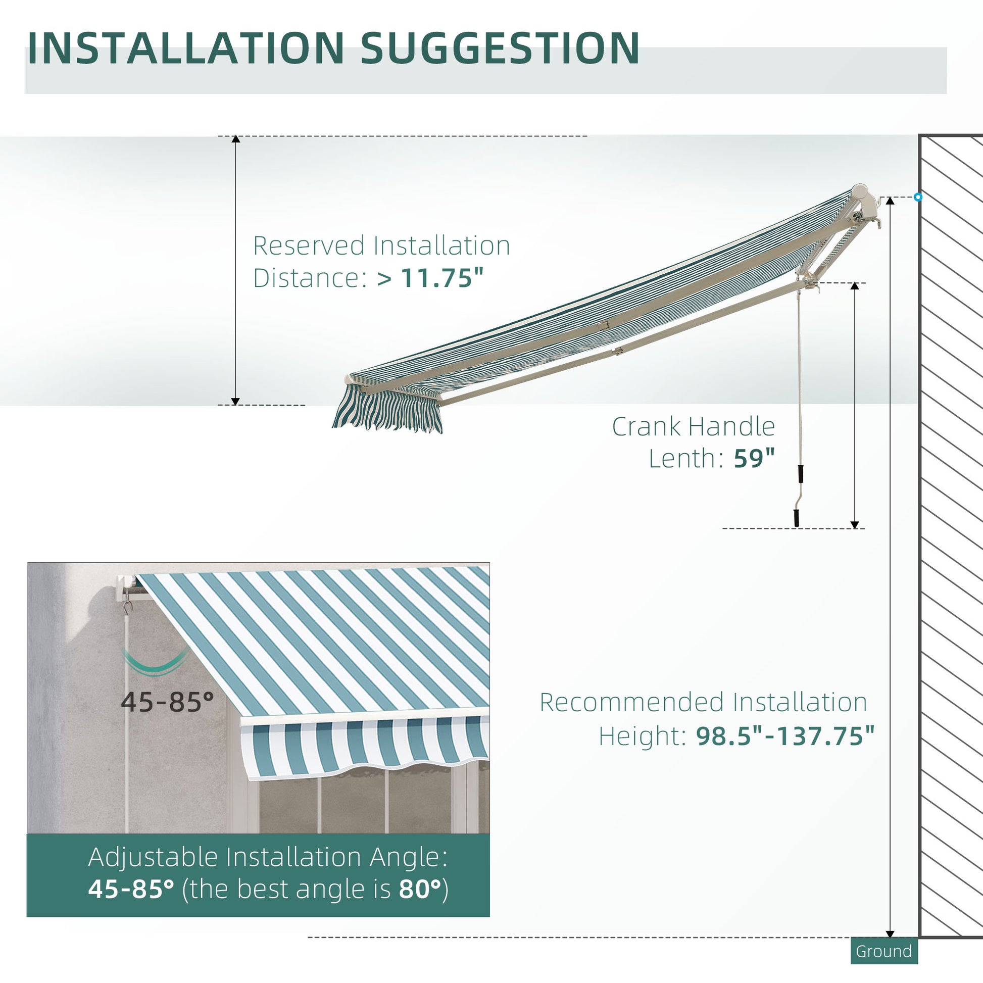 12' x 10' Retractable Awning - Green Aluminum Shade
