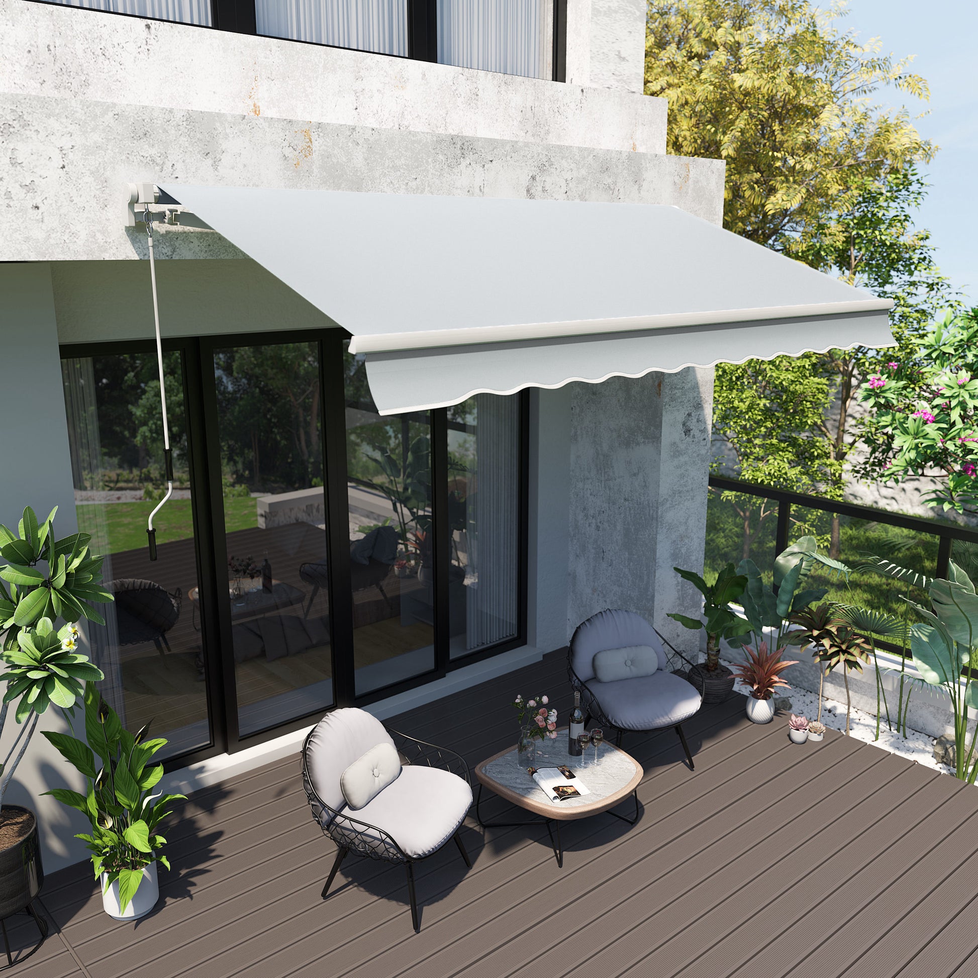 Gray Aluminum Retractable Awning for Poolside Garden Shade