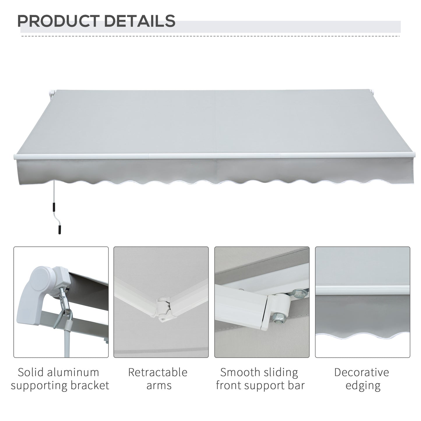 Gray Aluminum Retractable Awning for Poolside Garden Shade