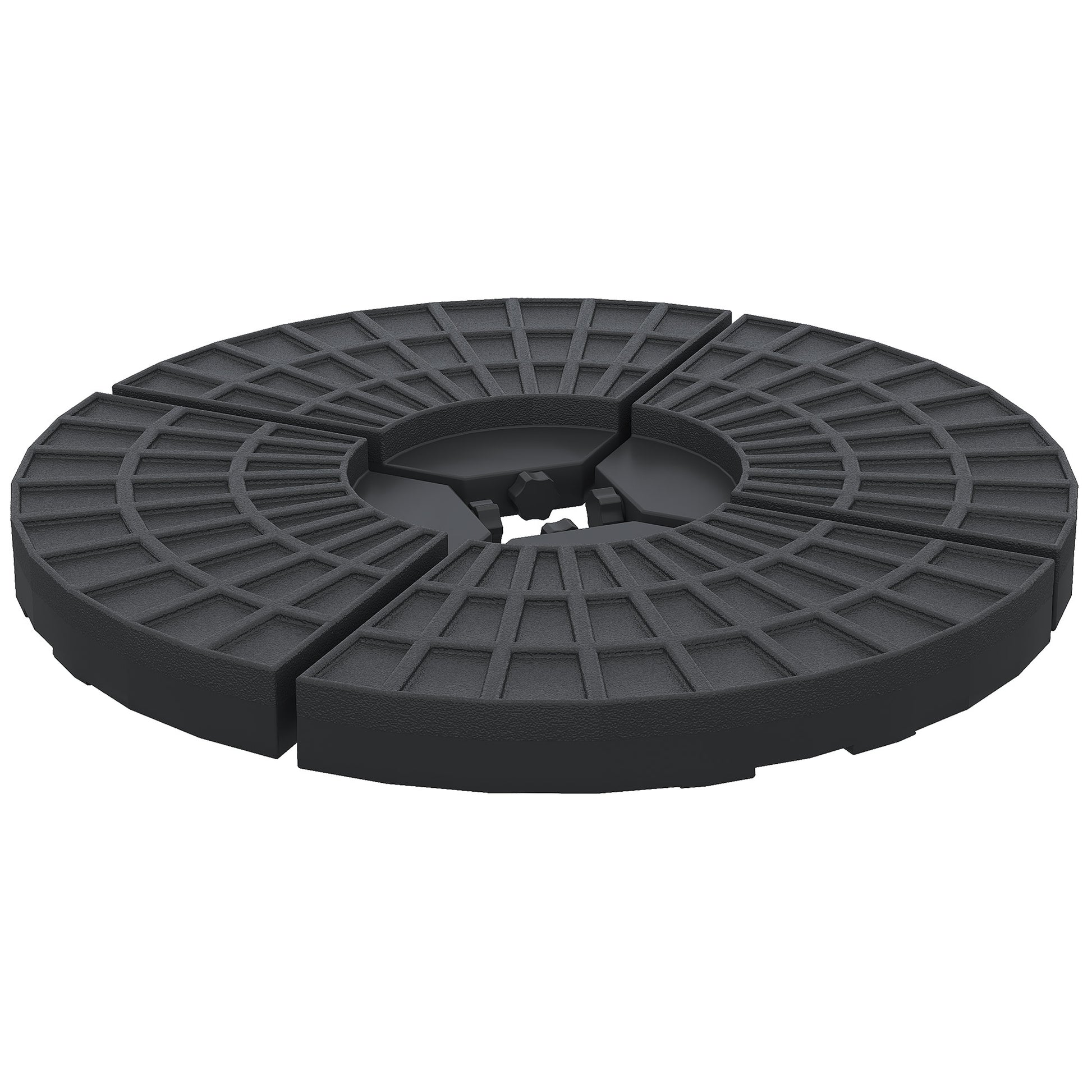 Outsunny 4 Pieces Round Patio Umbrella Base, Cantilever Offset Outdoor Umbrella Weights, 52 Liters Capacity Water or 112 lbs Capacity Sand Plates Set, Black