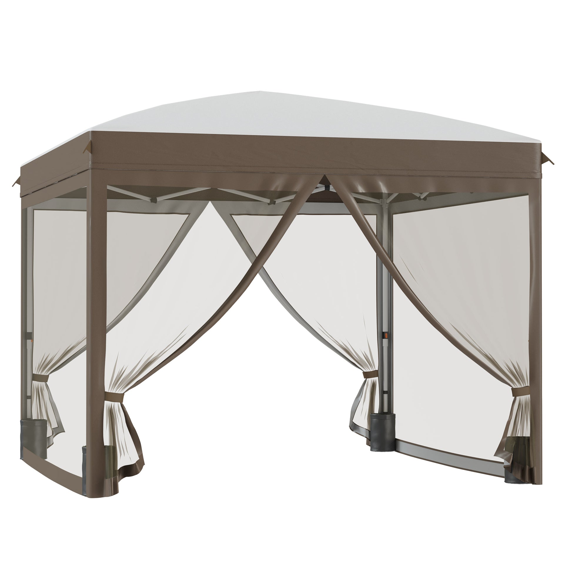Outsunny 10' x 10' Pop Up Canopy Tent with Netting, Instant Sun Shelter, Tents for Parties, Height Adjustable, with Wheeled Carry Bag and 4 Sand Bags for Outdoor, Garden, Patio, Cream