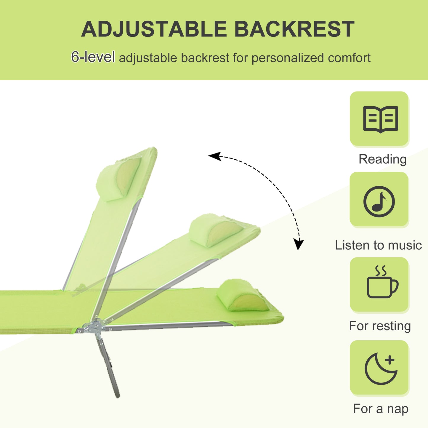Folding Green Steel Patio Lounge Chair - Outdoor Sun Chair