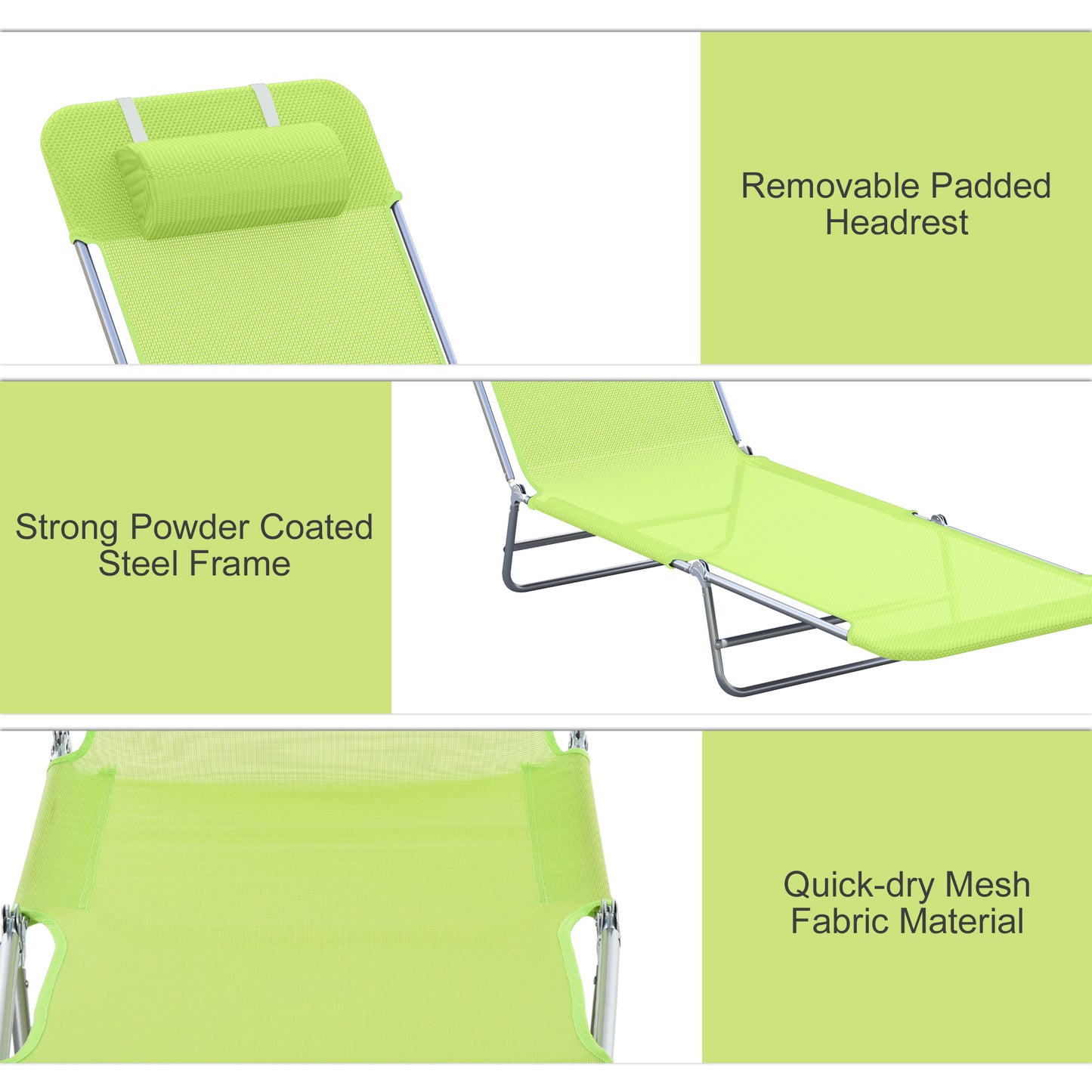Folding Green Steel Patio Lounge Chair - Outdoor Sun Chair