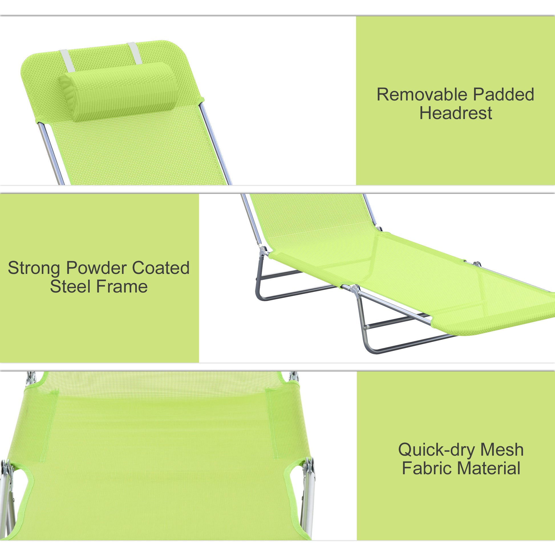 Folding Green Steel Patio Lounge Chair - Outdoor Sun Chair