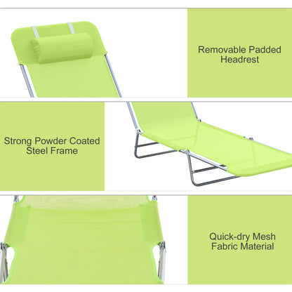 Folding Green Steel Patio Lounge Chair - Outdoor Sun Chair