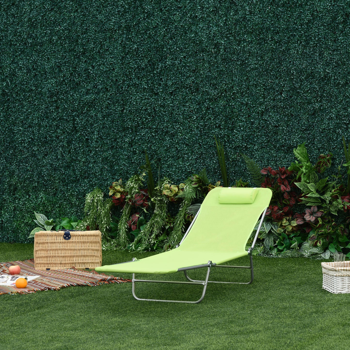 Folding Green Steel Patio Lounge Chair - Outdoor Sun Chair