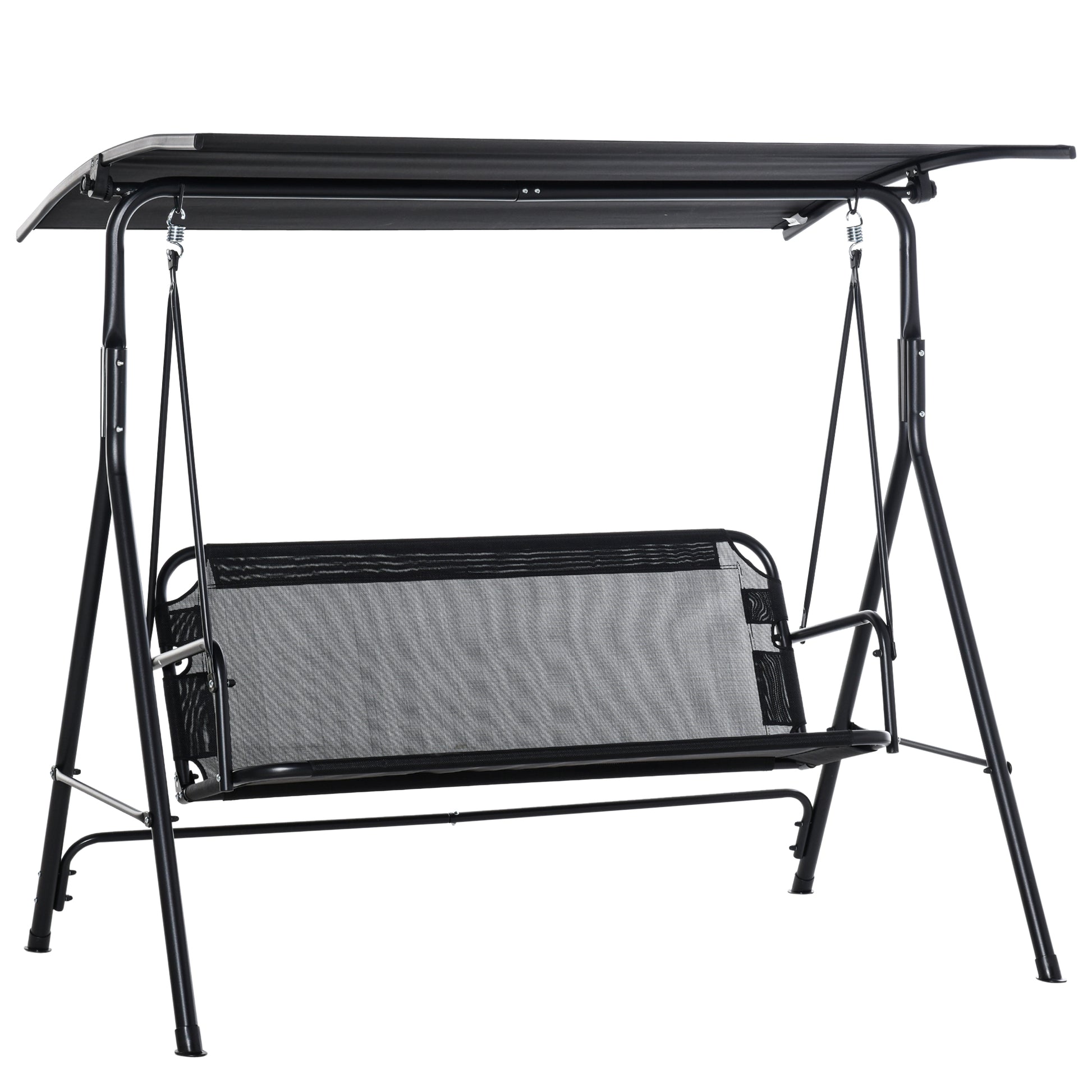 Outsunny Patio Swing Chair with Canopy, Seats 2 Adults Loveseat Bench with Adjustable Tilt Canopy, Armrests, A-Frame Steel, Breathable Mesh for Backyard, Garden, Black