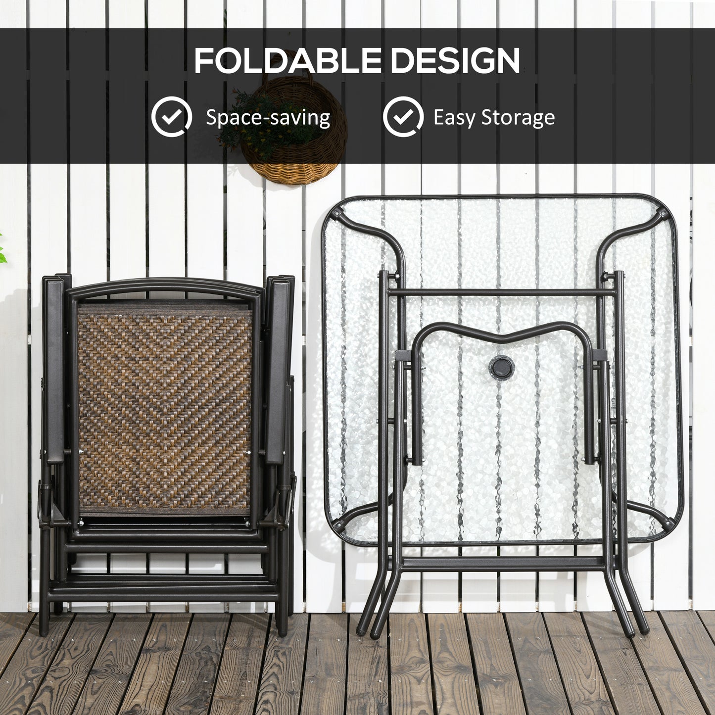 Brown Rattan Outdoor Dining Set for Garden & Poolside Patio