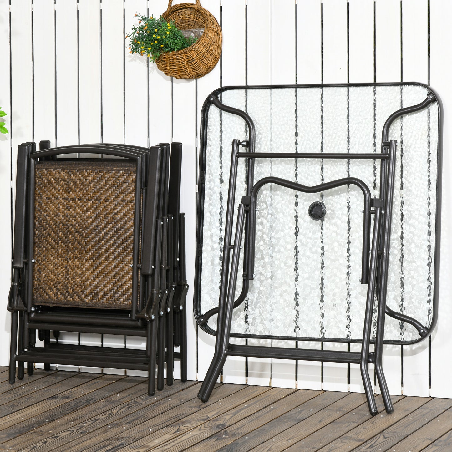 Brown Rattan Outdoor Dining Set for Garden & Poolside Patio