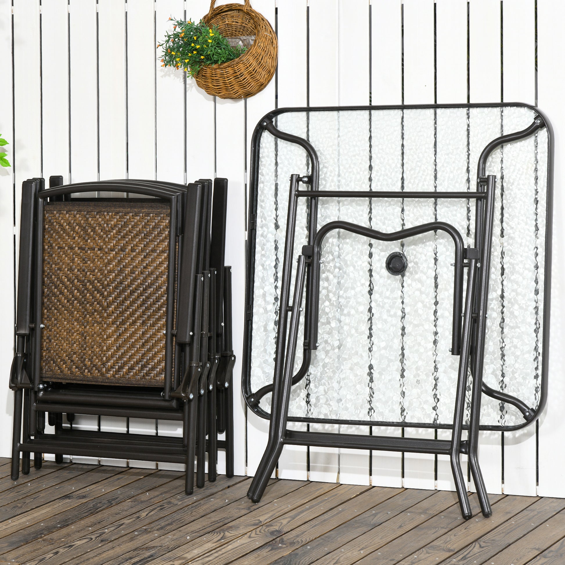 Brown Rattan Outdoor Dining Set for Garden & Poolside Patio