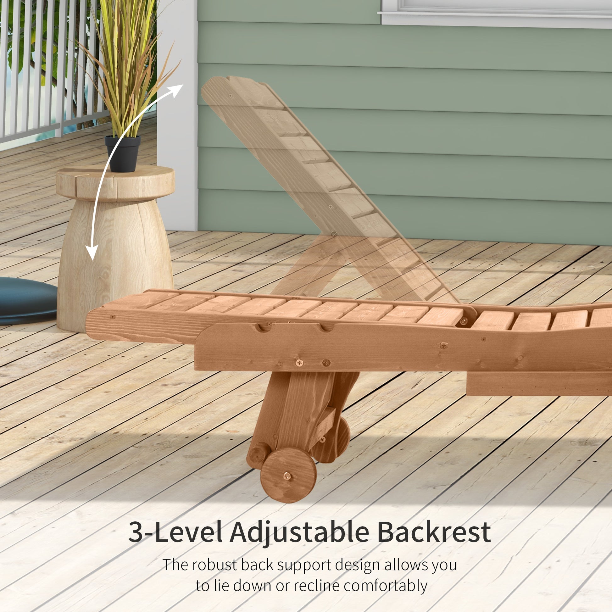 Natural Wood Chaise Lounge Pool Chair with Built-In Table