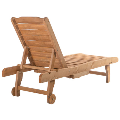 Natural Wood Chaise Lounge Pool Chair with Built-In Table