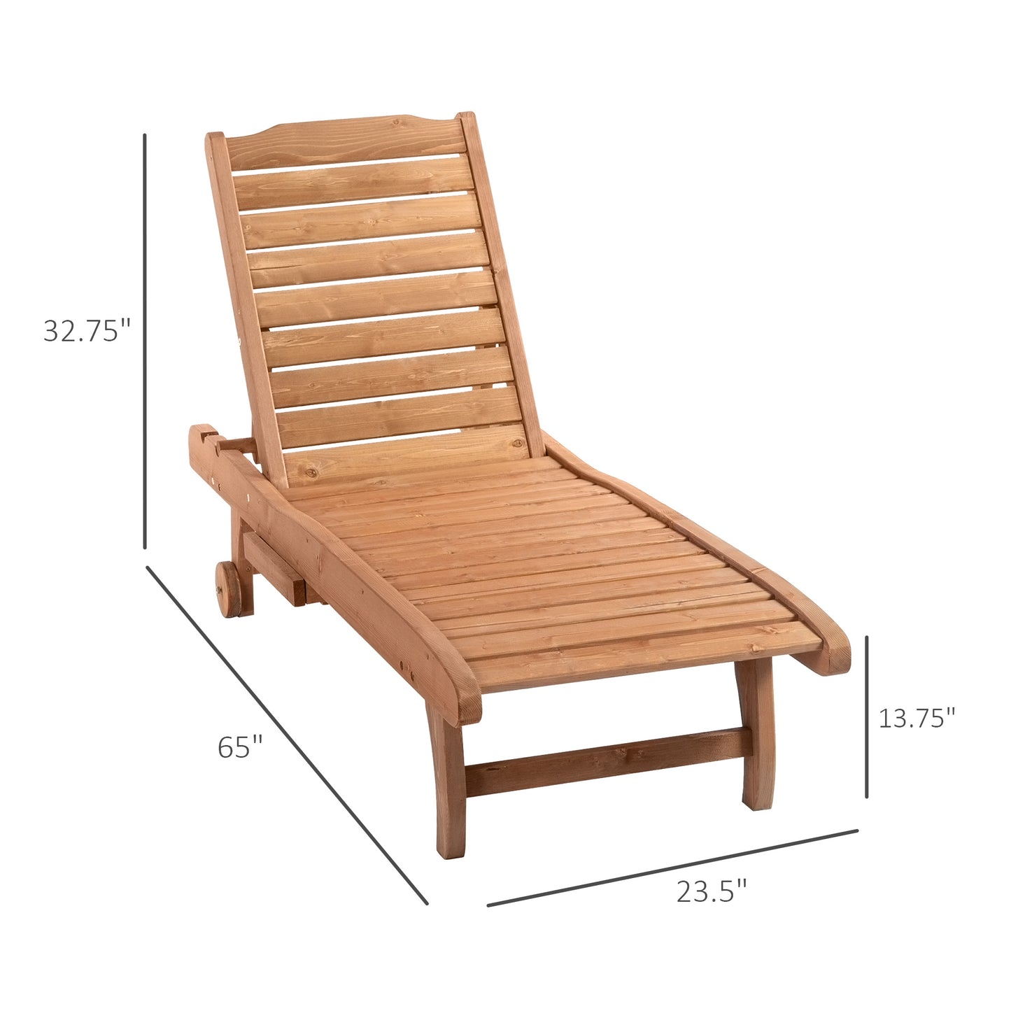 Natural Wood Chaise Lounge Pool Chair with Built-In Table