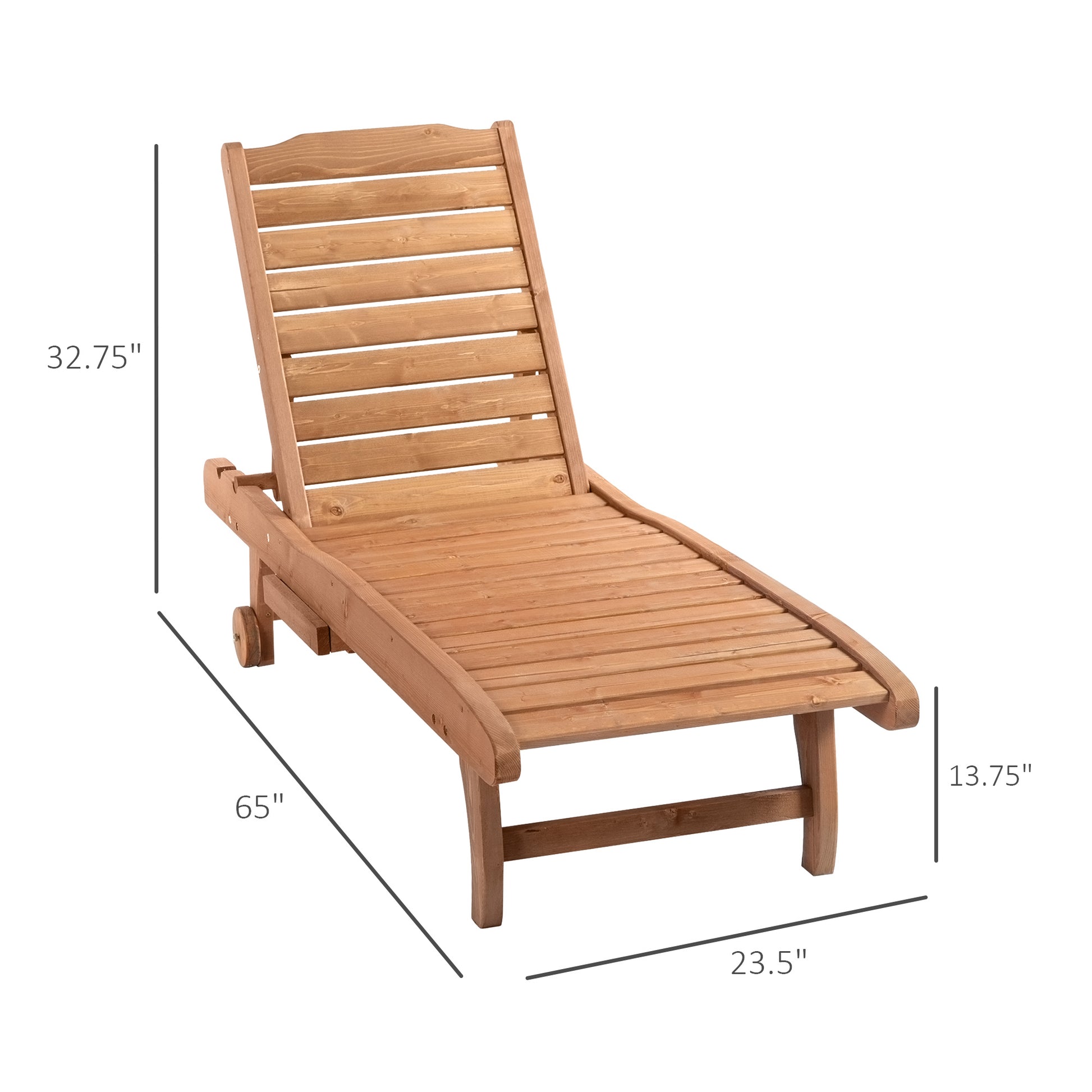 Natural Wood Chaise Lounge Pool Chair with Built-In Table