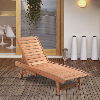 Natural Wood Chaise Lounge Pool Chair with Built-In Table