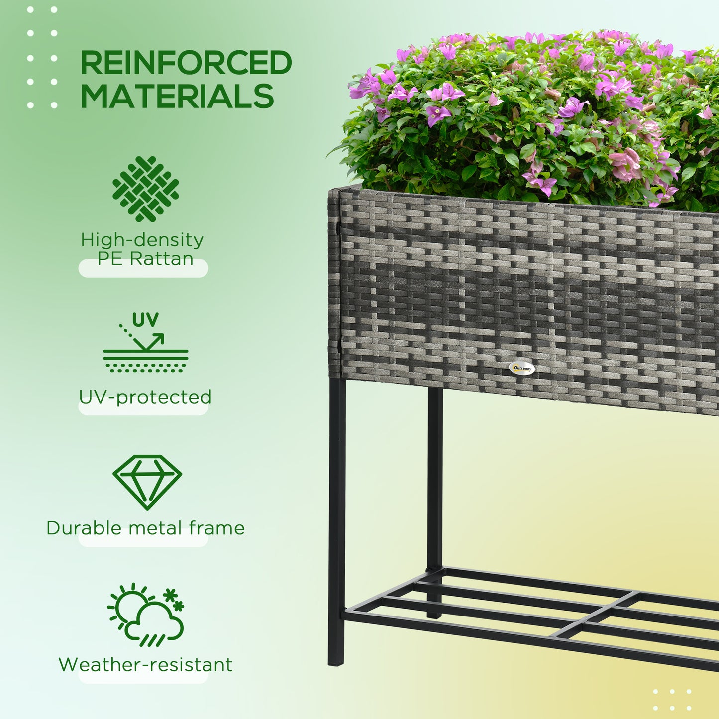 Outsunny Raised Garden Bed - Grey Rattan Planter with Shelf
