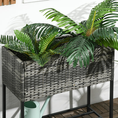 Outsunny Raised Garden Bed - Grey Rattan Planter with Shelf