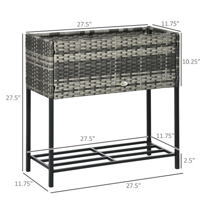 Outsunny Raised Garden Bed - Grey Rattan Planter with Shelf