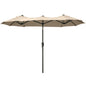 Outsunny Double-sided Patio Umbrella 9.5' Large Outdoor Market Umbrella with Push Button Tilt and Crank, 3 Air Vents and 12 Ribs, for Garden, Deck, Pool, Brown