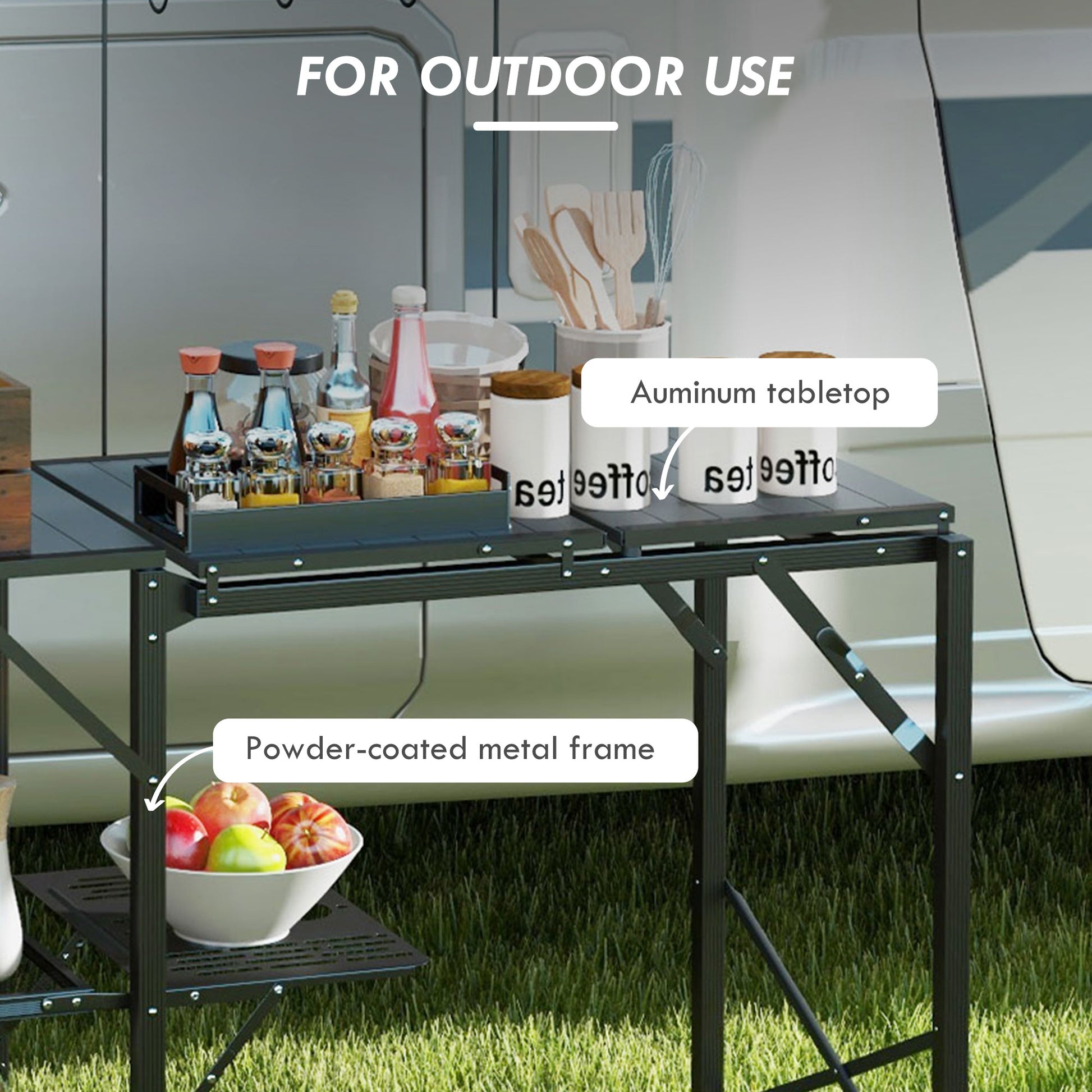 Outsunny Folding Camp Kitchen Table - Portable Outdoor Cooking Station