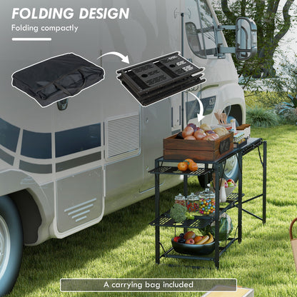 Outsunny Folding Camp Kitchen Table - Portable Outdoor Cooking Station
