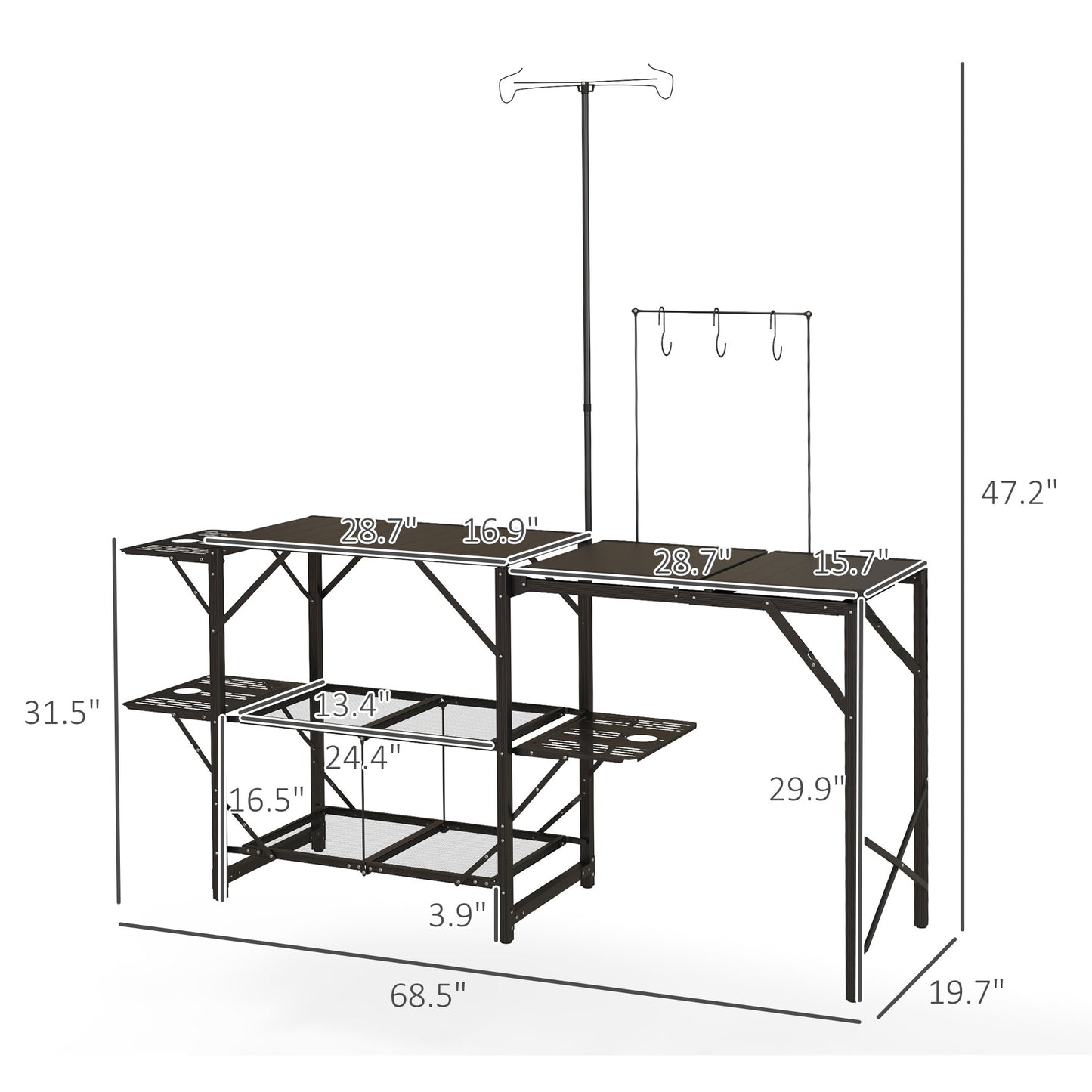 Outsunny Folding Camp Kitchen Table - Portable Outdoor Cooking Station