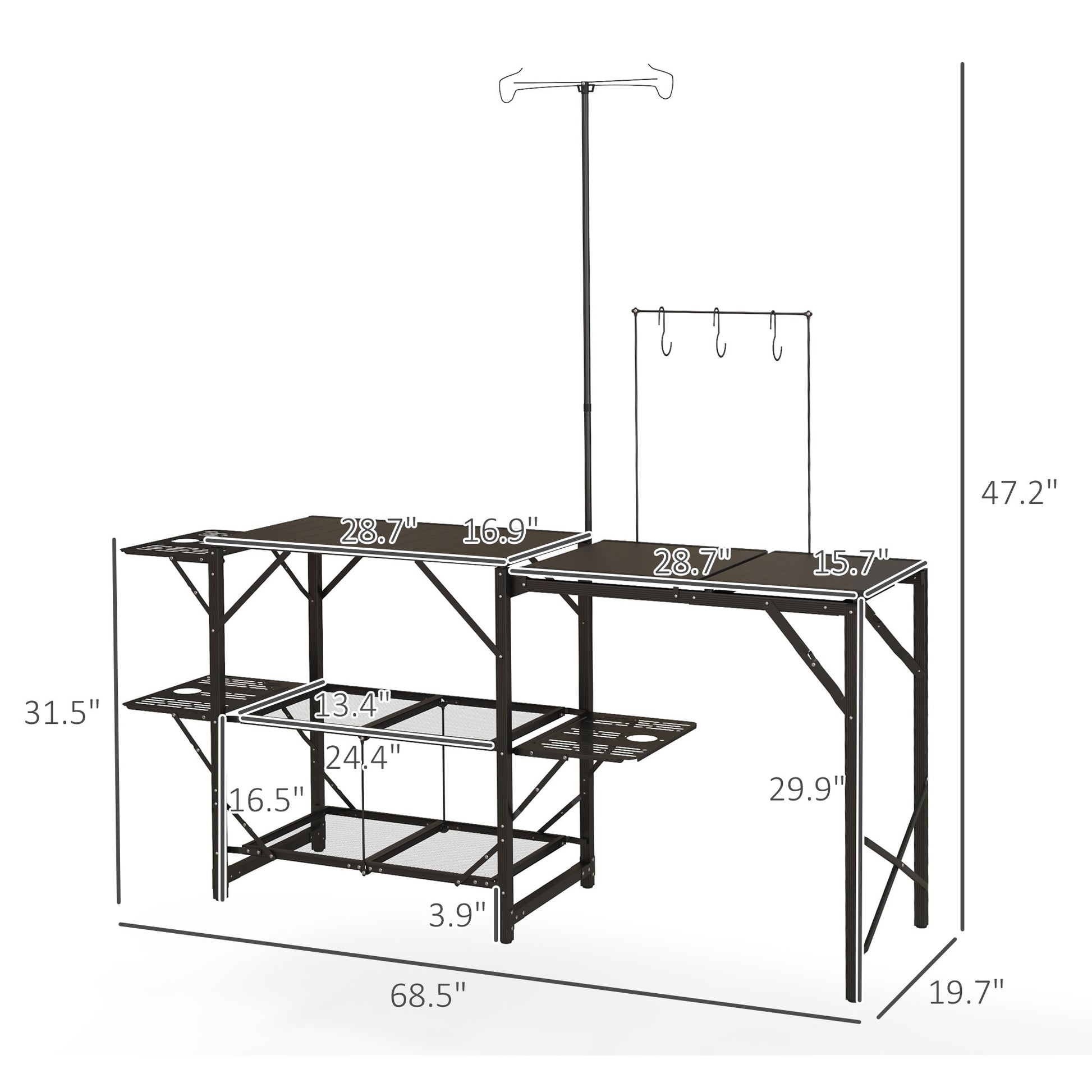 Outsunny Folding Camp Kitchen Table - Portable Outdoor Cooking Station