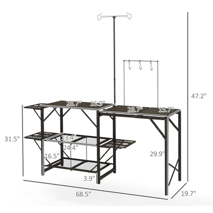 Outsunny Folding Camp Kitchen Table - Portable Outdoor Cooking Station