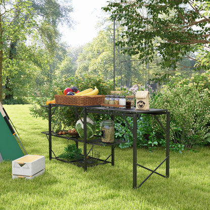 Outsunny Folding Camp Kitchen Table - Portable Outdoor Cooking Station