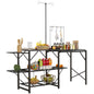 Outsunny Folding Camp Kitchen Table, Portable Camping Cooking Station with Adjustable Lantern Holder, Hanging Hooks and Carrying Bag for Outdoor Picnic Beach BBQ Traveling