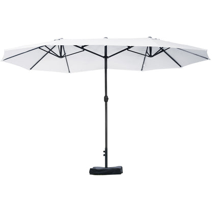 Outsunny Patio Umbrella 15' Steel Rectangular Outdoor Double Sided Market with base, Sun Protection & Easy Crank for Deck Pool Patio, Beige