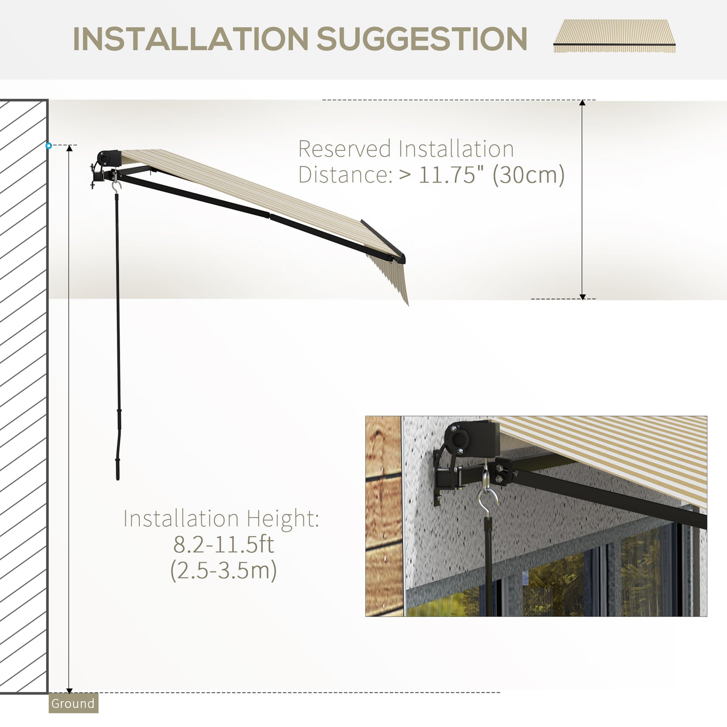 Beige Retractable Awning for Garden or Poolside Shade with Aluminum Frame