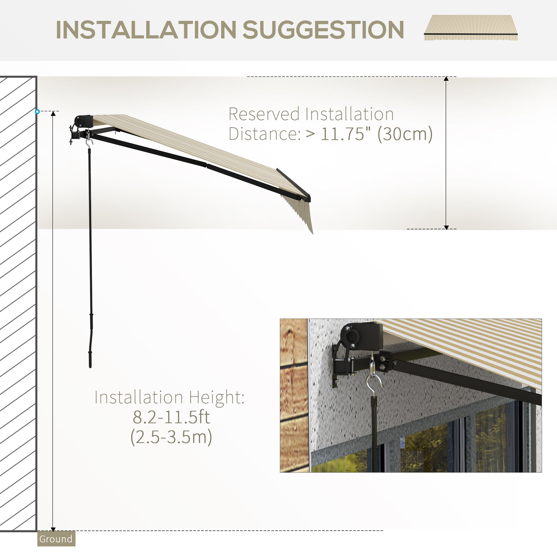 Beige Retractable Awning for Garden or Poolside Shade with Aluminum Frame